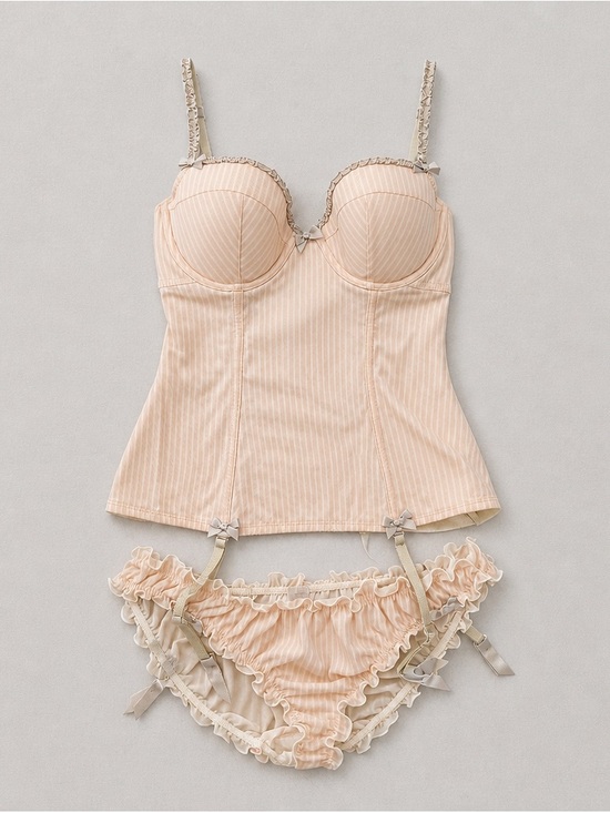 La SENZA Other - La Senza pink and white Pinstripe Bustier & Ruffle Brief Set - 32 D/34 C/36 B